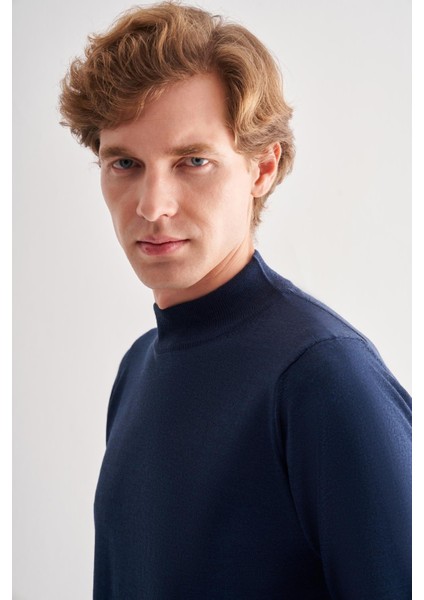 Indigo Mavi Yarım Balıkçı Yaka Cepsiz Comfort Fit Classic Pamuklu Triko Kazak 1012255001 fırsatları