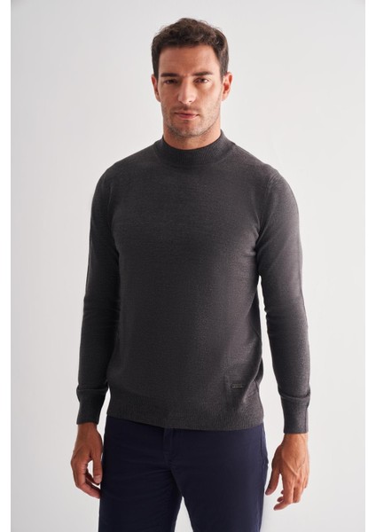 Füme Yarım Balıkçı Yaka Cepsiz Comfort Fit Classic Pamuklu Triko Kazak 1012255001