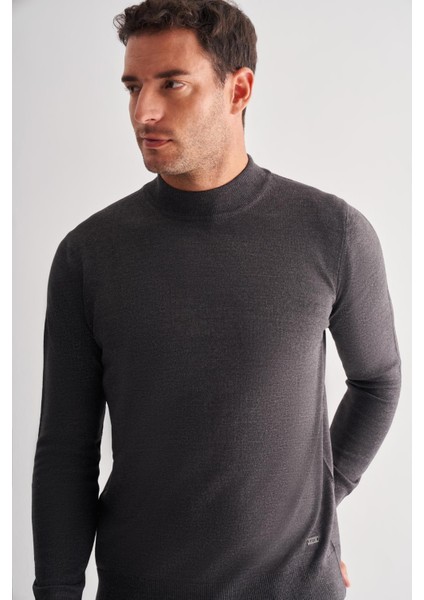 Füme Yarım Balıkçı Yaka Cepsiz Comfort Fit Classic Pamuklu Triko Kazak 1012255001 fırsatları