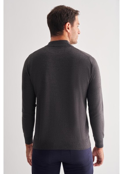 Füme Yarım Balıkçı Yaka Cepsiz Comfort Fit Classic Pamuklu Triko Kazak 1012255001 indirimleri