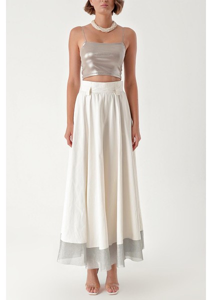 Ekru Metalik Kumaş Garnili Fermuarlı Dökümlü Etek 81226 fiyatları
