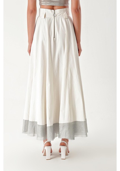 Ekru Metalik Kumaş Garnili Fermuarlı Dökümlü Etek 81226 fırsatları