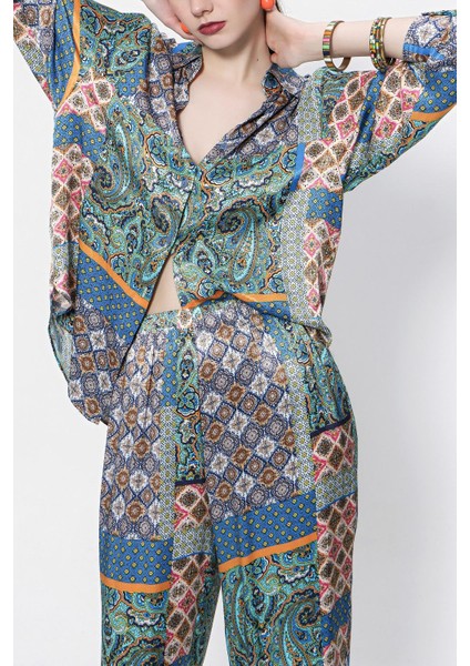 Desenli Beli Lastikli Bol Kesim Pantolon 41625