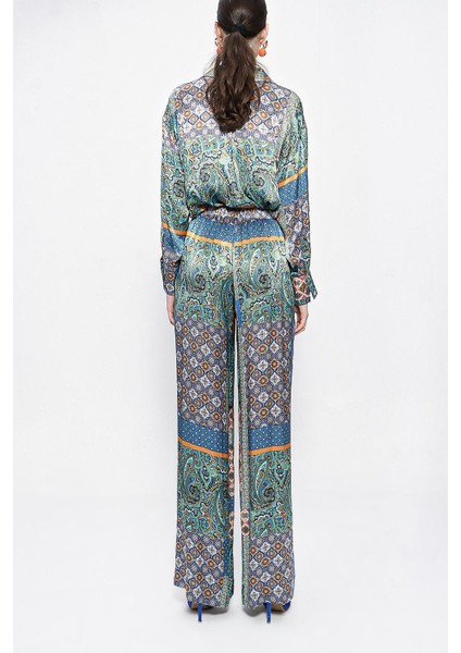 Desenli Beli Lastikli Bol Kesim Pantolon 41625