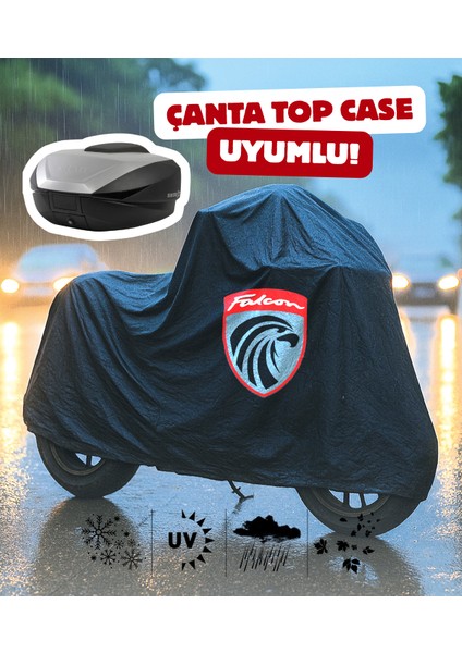 Falcon Martini 50 Motor Branda Siyah Su Geçirmez Topcase Çanta Uyumlu Logolu Motosiklet Brandası