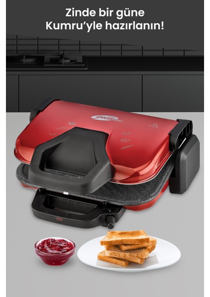 Kırmızı 1800W Granit Çıkarılabilir Plakalı 5 Kademeli Isı Ayarlı Tost ve Izgara Makinesi fırsatları