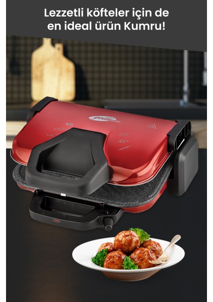 Kırmızı 1800W Granit Çıkarılabilir Plakalı 5 Kademeli Isı Ayarlı Tost ve Izgara Makinesi indirimleri