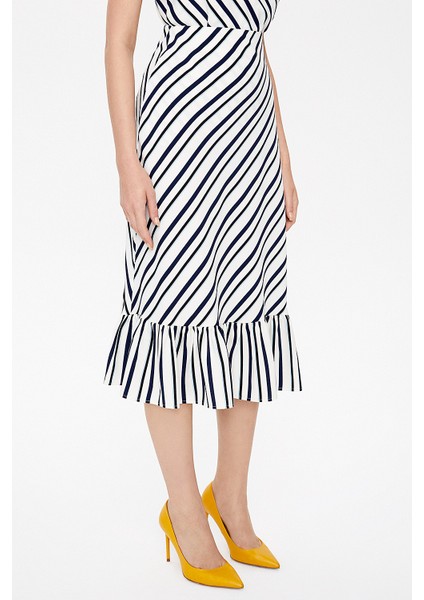 Çizgili Diz Altı Düz Dar Etek 81124 modelleri