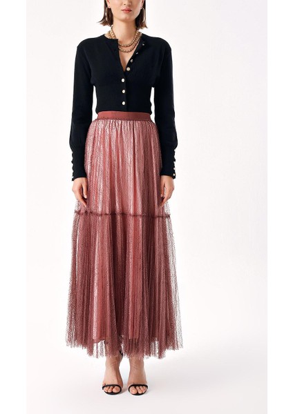 Pudra Beli Lastikli Piliseli Uzun Tül Etek 81235 fiyatları