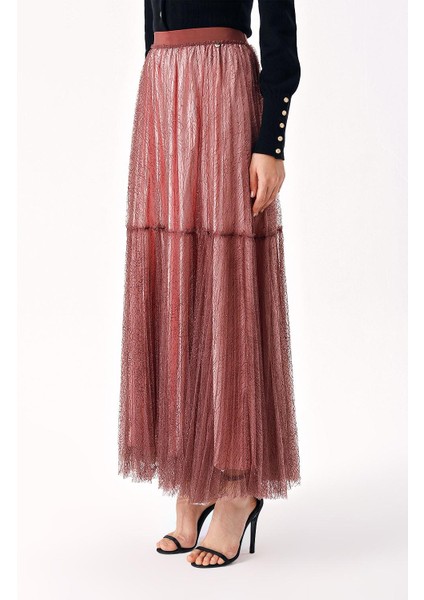 Pudra Beli Lastikli Piliseli Uzun Tül Etek 81235 fırsatları