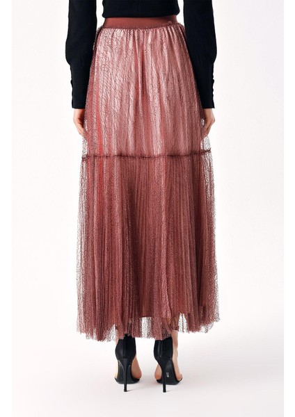 Pudra Beli Lastikli Piliseli Uzun Tül Etek 81235 indirimleri