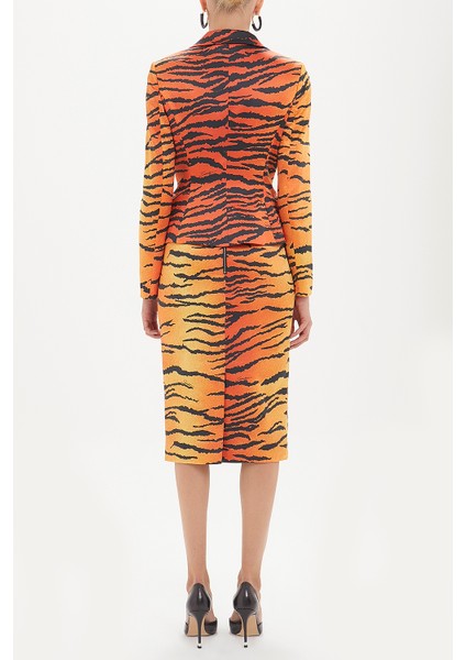 Kırmızı Desenli Diz Altı Kalem Etek 80745