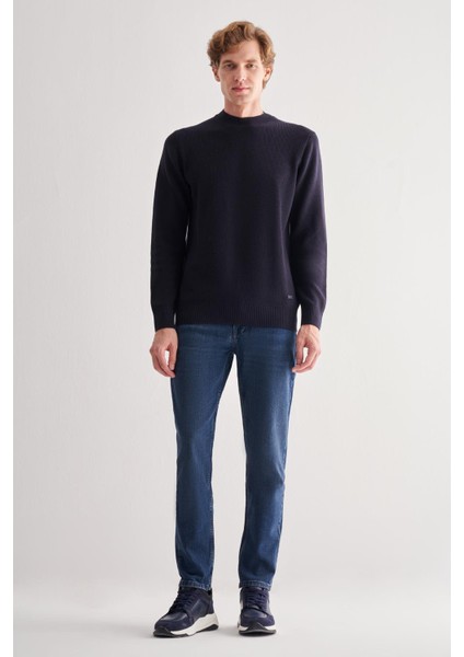 Koyu Lacivert Yarım Balıkçı Yaka Uzun Kol Cepsiz Comfort Fit Casual Pamuklu Triko Kazak 1012255203 fiyatları