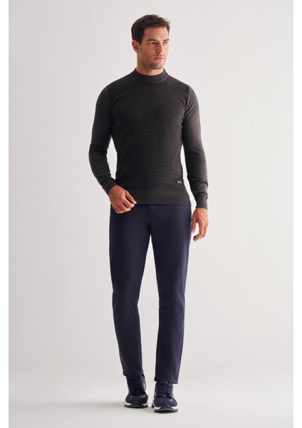 Koyu Antrasit Yarım Balıkçı Yaka Uzun Kol Cepsiz Comfort Fit Pamuklu Triko Kazak 1012255222 fiyatları