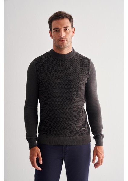 Koyu Antrasit Yarım Balıkçı Yaka Uzun Kol Cepsiz Comfort Fit Pamuklu Triko Kazak 1012255222 modelleri