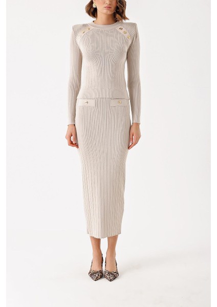 Taş Düğme Detaylı Kazak ve Etekli Takım 28852 fiyatları