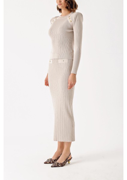 Taş Düğme Detaylı Kazak ve Etekli Takım 28852 modelleri