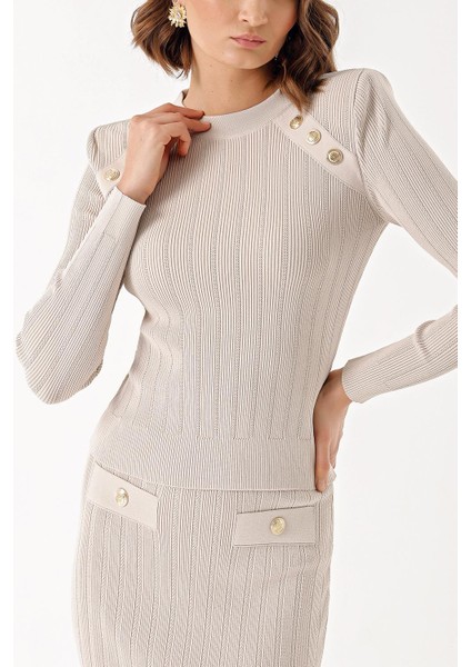 Taş Düğme Detaylı Kazak ve Etekli Takım 28852 indirimleri