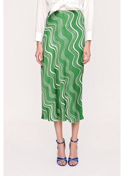 Yeşil Beli Lastikli Uzun Etek 81208