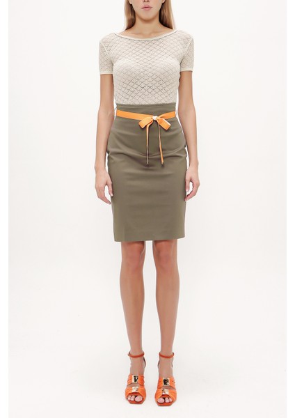 Haki Yüksek Bel Kalem Etek 80519