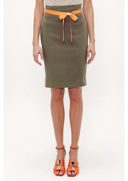 Haki Yüksek Bel Kalem Etek 80519