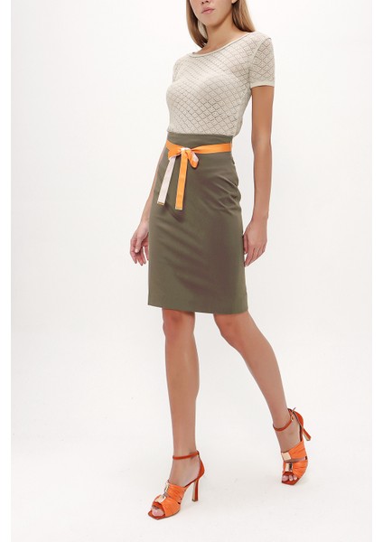 Haki Yüksek Bel Kalem Etek 80519