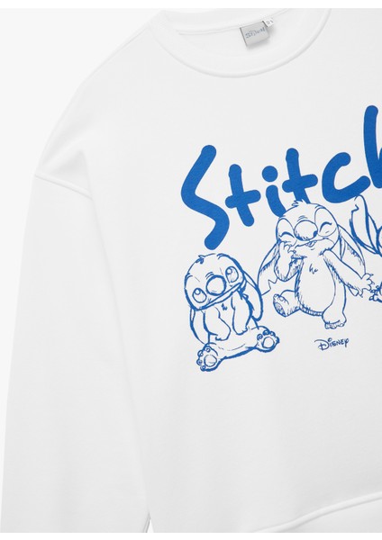 Stitch Lisanslı Bisiklet Yaka Baskılı Oversize Sweatshirt modelleri