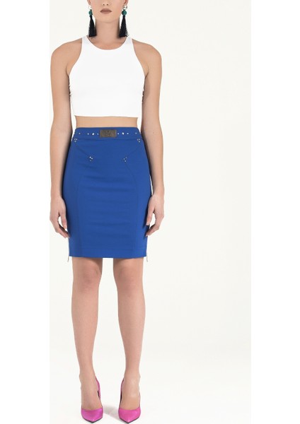 Lacivert Dar Kesim Pamuk Etek 80498