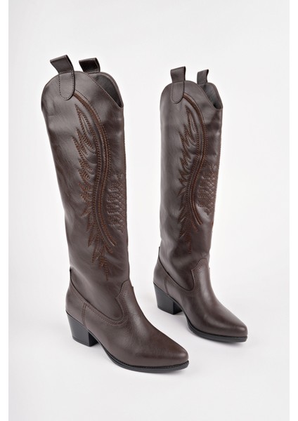 Rodeo Dikiş Detaylı Kalın Topuklu Kovboy Kadın Çizme