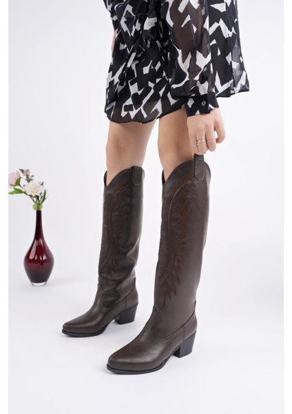 Rodeo Dikiş Detaylı Kalın Topuklu Kovboy Kadın Çizme fırsatları