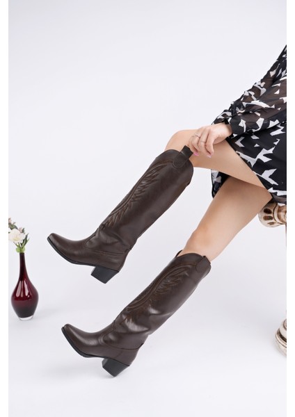 Rodeo Dikiş Detaylı Kalın Topuklu Kovboy Kadın Çizme indirimleri