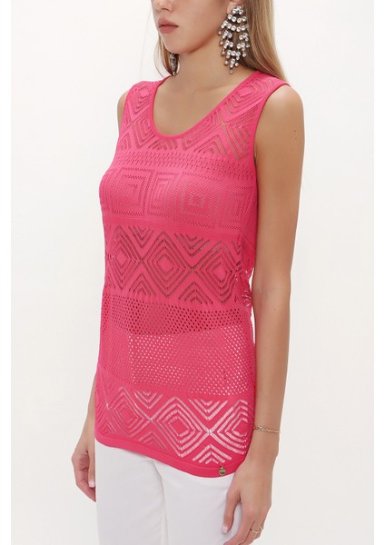 Mercan Delikli Örgü Kolsuz Trıko Bluz 28649 modelleri