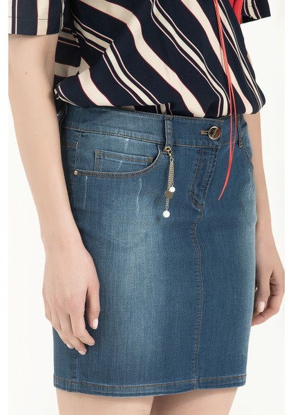 Lacivert Dar Kesim Denim Etek 80417