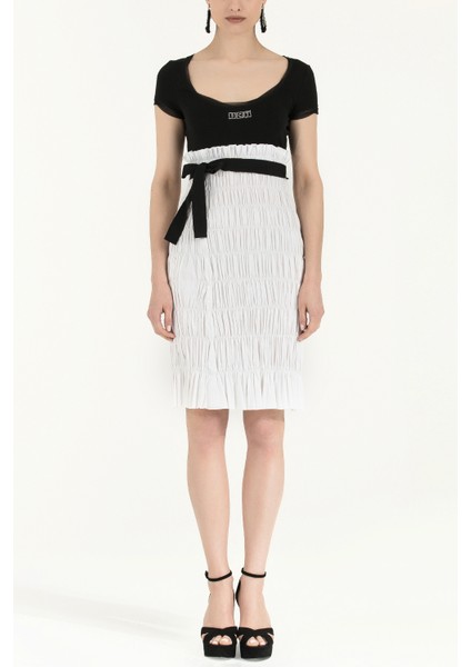 Siyah Kol ve Yaka Tül Mini Elbise 90484