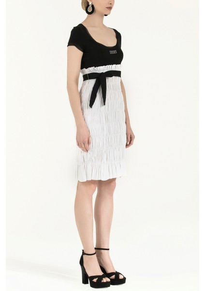 Siyah Kol ve Yaka Tül Mini Elbise 90484 fiyatları