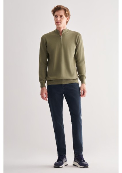 Açık Yeşil Fermuarlı Dik Yaka Uzun Kol Cepsiz Comfort Fit Classic Pamuklu Triko Kazak 1012255201 fiyatları