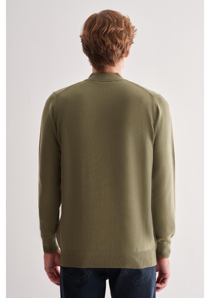 Açık Yeşil Fermuarlı Dik Yaka Uzun Kol Cepsiz Comfort Fit Classic Pamuklu Triko Kazak 1012255201 indirimleri