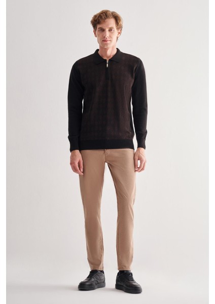 Siyah Fermuarlı Polo Yaka Uzun Kol Cepsiz Comfort Fit Pamuklu Triko Kazak 1012255223 fiyatları