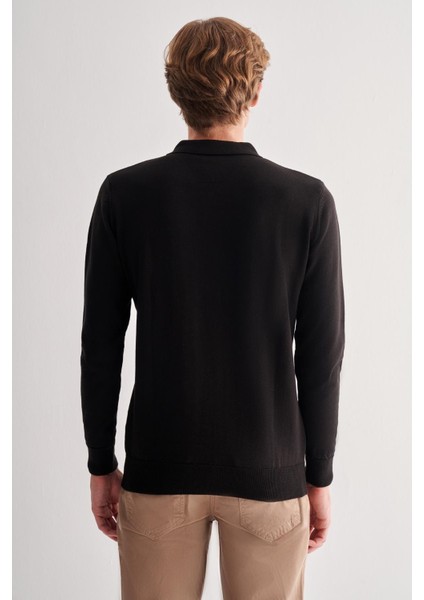 Siyah Fermuarlı Polo Yaka Uzun Kol Cepsiz Comfort Fit Pamuklu Triko Kazak 1012255223 indirimleri