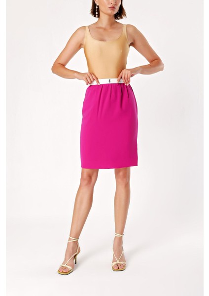 Fuşya Beli Lastikli Dar Kesim Etek 80415