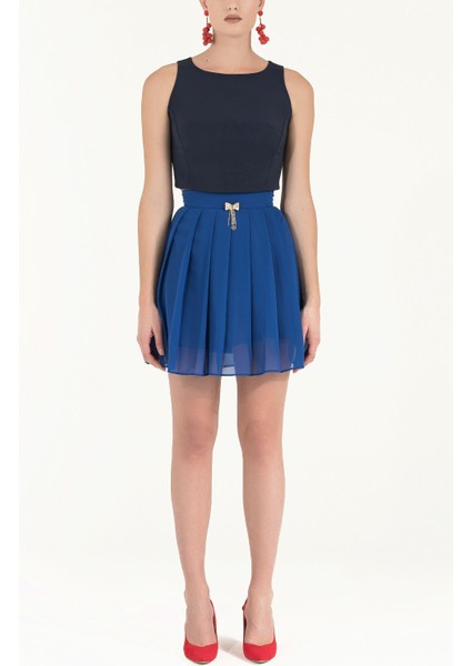 Turkuaz Piliseli Mini Etek 80452