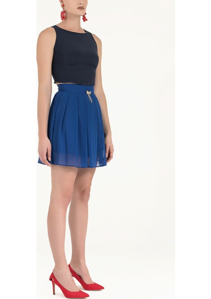 Turkuaz Piliseli Mini Etek 80452