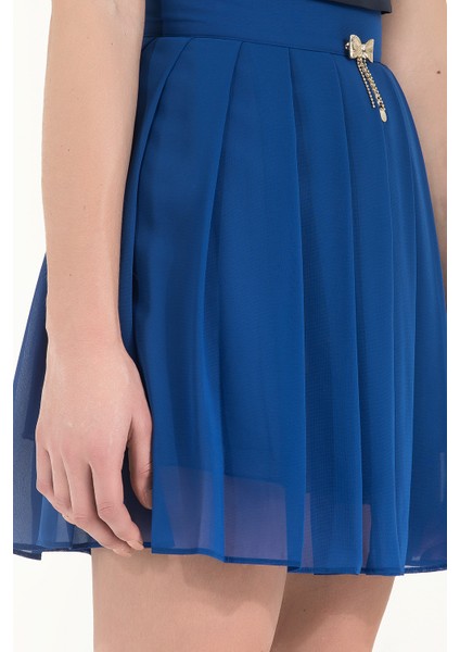 Turkuaz Piliseli Mini Etek 80452