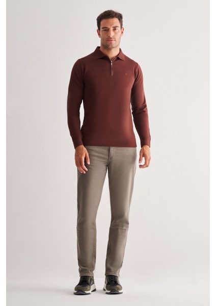 Taba Uzun Kol Fermuarlı Yaka Cepsiz Slim Fit Triko 1012255150 fiyatları