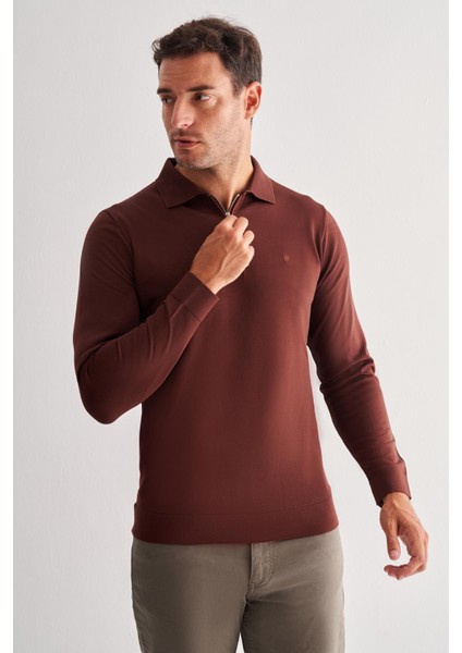 Taba Uzun Kol Fermuarlı Yaka Cepsiz Slim Fit Triko 1012255150 modelleri