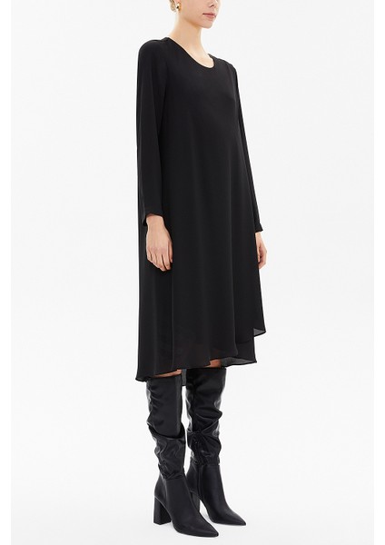 Siyah Asimetrik Kesim Şifon Midi Elbise 92549 fiyatları