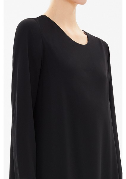 Siyah Asimetrik Kesim Şifon Midi Elbise 92549 modelleri