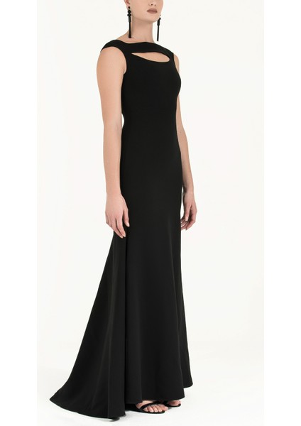 Siyah Önü Pencereli Uzun Abiye Elbise 91811