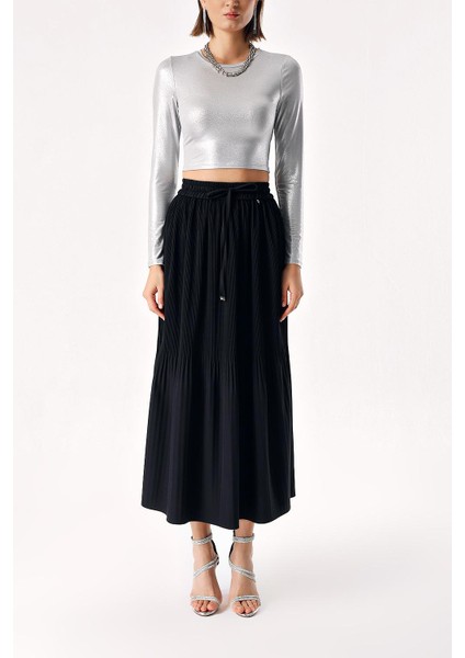 Siyah Piliseli Midi Boy Etek 81275