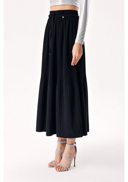 Siyah Piliseli Midi Boy Etek 81275